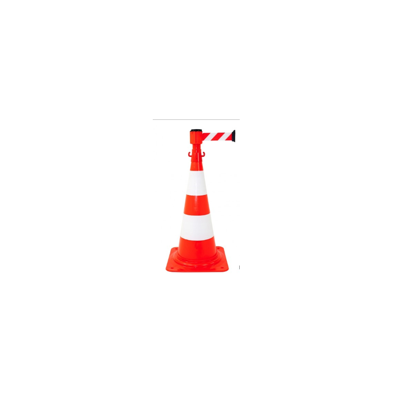 Kit cône de signalisation avec dérouleur de sangle longueur 3m rouge et blanc