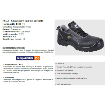 Chaussures de sécurité  ESD non métalliques FC02