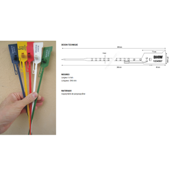 Scellés de sécurité plastique numérotés pour camion Lg 294 mm x largeur 6 mm