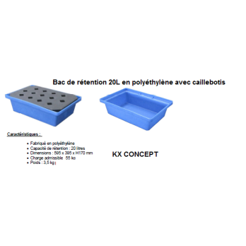 Bac de retention  polyethylene caillebotis amovible roulettes pivotantes dim 900x720x175 mm 