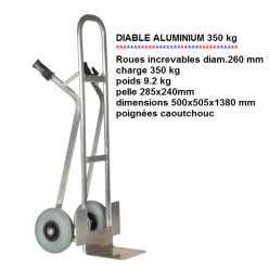 Diable aluminium roues increvables charge 350 kg 