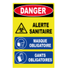 Panneau Danger alerte sanitaire port du masque et des gants obligatoire haute visibilité
