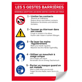 Panneau d'affichage entreprise LES 5 GESTES BARRIÈRES anti propagavion COVID19