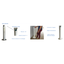 Colonne de distribution gel hydro alcoolique sans contact mains pédale pied