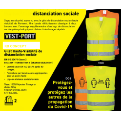 Gilet fluo haute visibilité jaune de DISTANCIATION SOCIALE 2M anti propagation COVID 19