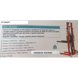 Gerbeur manuel charge 1T5 hauteur 3M00