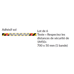 BANDES AUTOCOLLANTES DE SOL DISTANCES DE SECURITE ANTI COVID 19 JAUNE ET NOIRE LOT DE 6