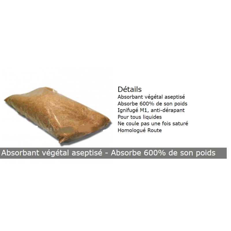Sac Absorbant 40 litres granulat végétal anti dérapant - absorbe 600 %