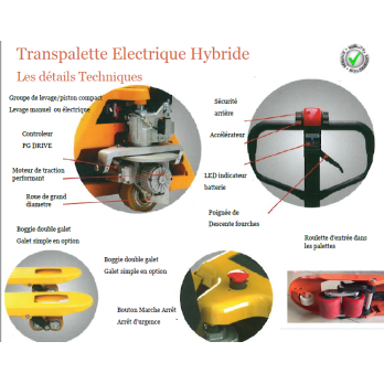 Transpalette semi-électrique 2000 kg hybride Montée et TRANSLATION ÉLECTRIQUE