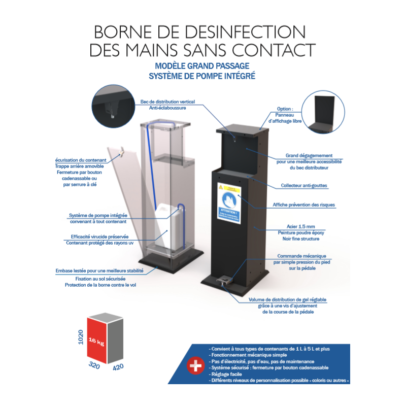 distributeur de gel hydro-alcoolique sans contact avec Pompe intégrée anti COVID 19