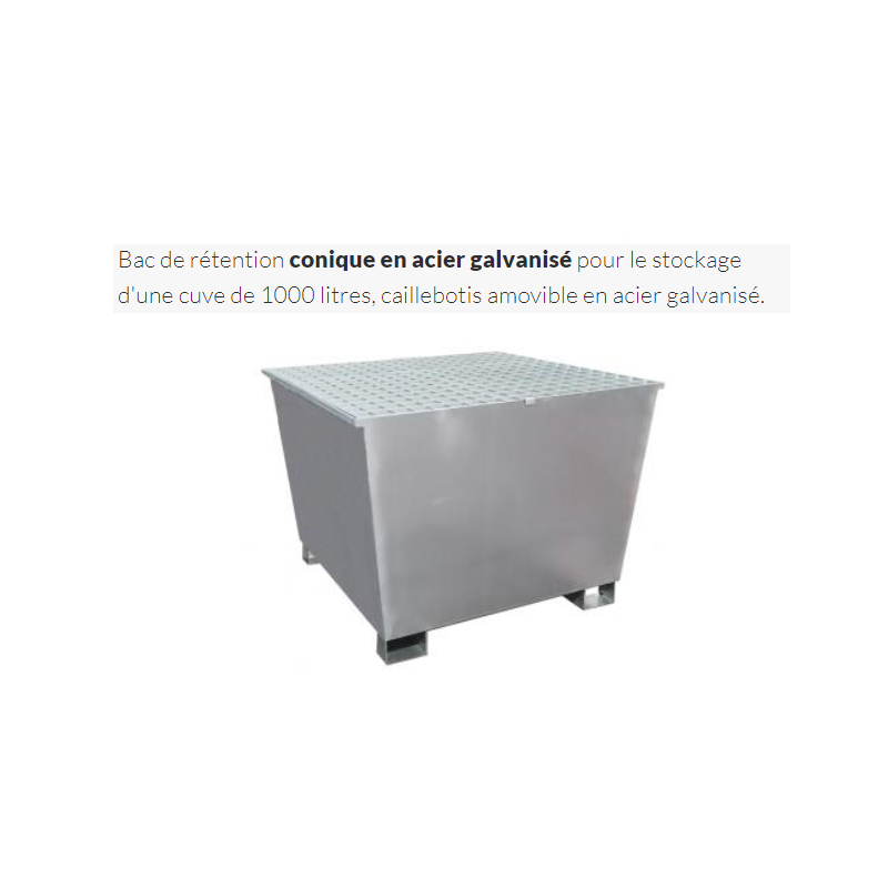 Bac de rétention galvanisé 1000 litres pour 1 cuve de 1000 litres avec caillebotis amovible galvanisé