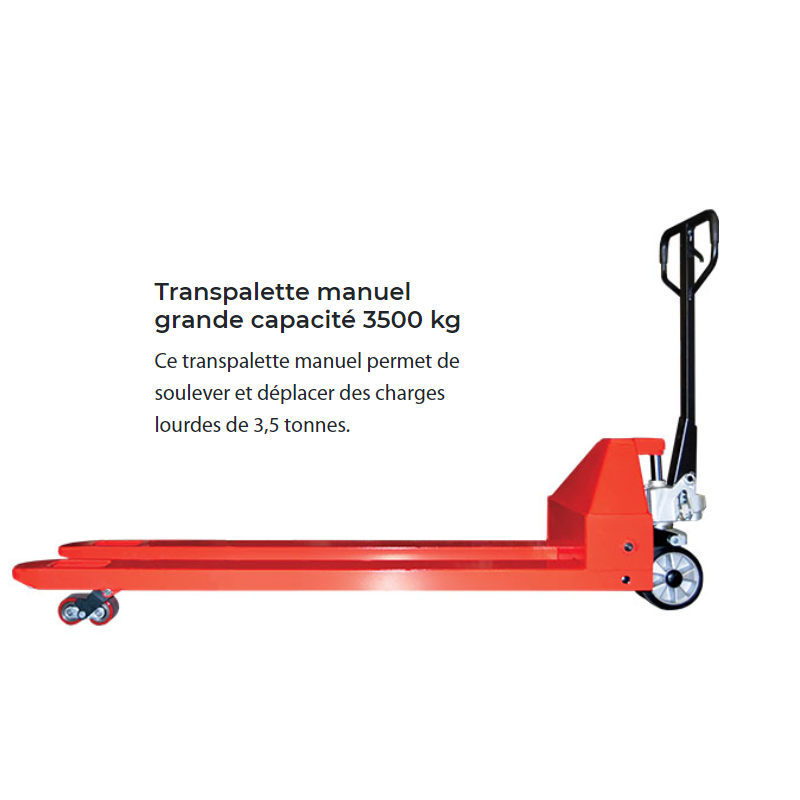 Transpalette manuel charge 3500 kg fourches 2500 mm x540 mm transpalette 3t5
