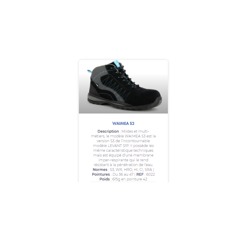 Chaussures de sécurité WAIMEA S3 METAL FREE Nubuck