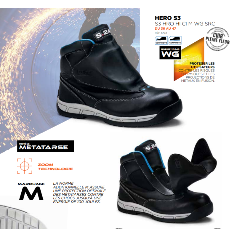 Chaussures de sécurité NORME 20349 WG HERO S3 Protège métatarse