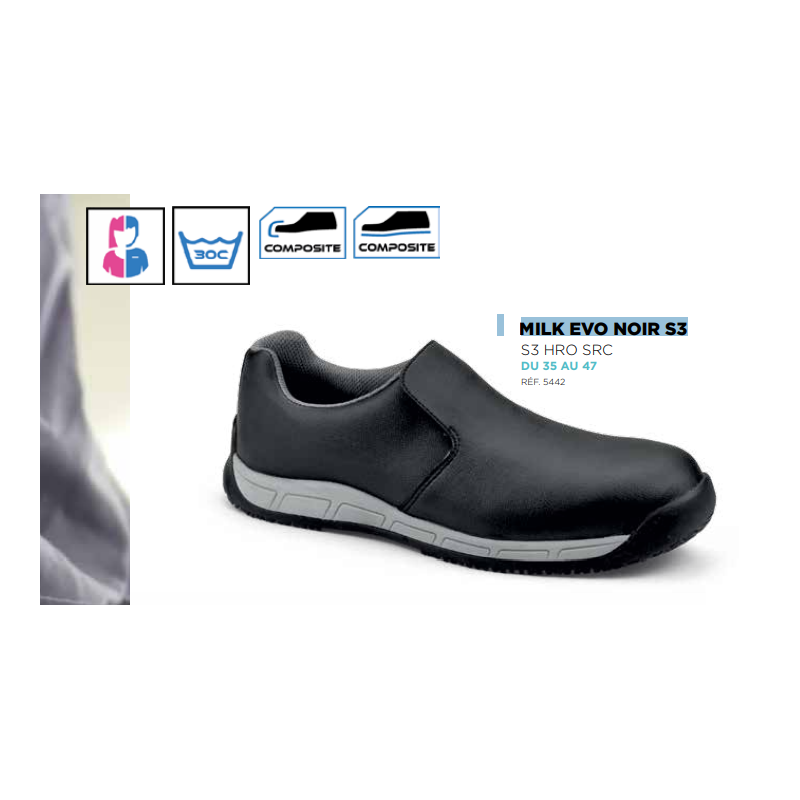 Chaussures de sécurité sans lacets COMPOSITE MILK EVO NOIR S3