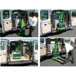 Gerbeur électrique embarqué AUTONOME pour véhicule utilitaire autonome dans camion charge 600 kg hauteur de levée 1260 mm