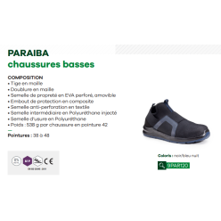 Chaussures de sécurité Sans lacets (rapide ) S1P PARAIBA