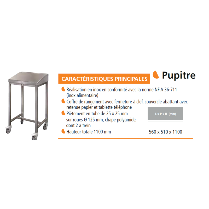 Table centrale en inox sur roulettes 1200x800x1050 mm