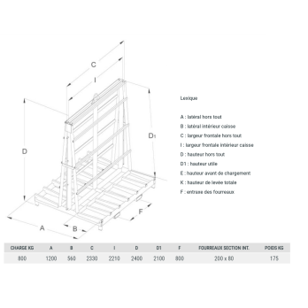 CHEVALET PORTE PANNEAUX CHARGE 800 KG  APPUI VERTICAL - PEINT