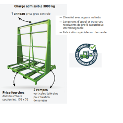 chevalet porte menuiseries 3000 kg avec anneau de levage