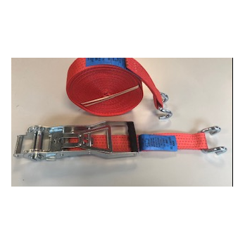 Sangle d'arrimage rouge tendeur inversé ergonomique 7T5 crochets bord de rive écartés longueur 11M