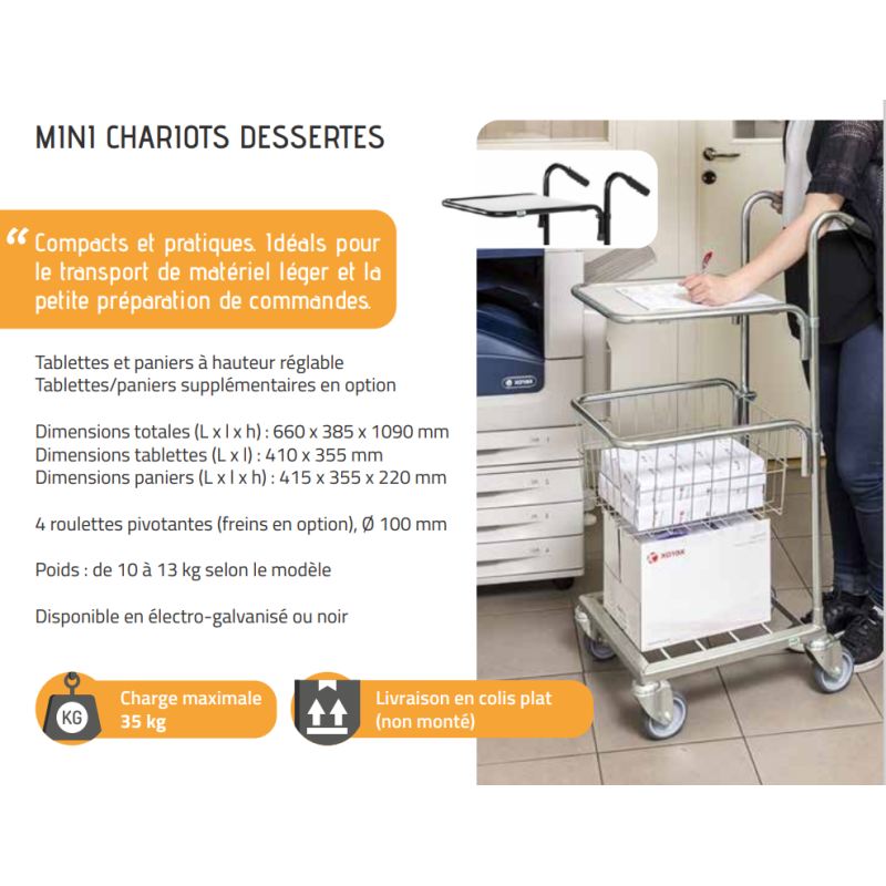 MINI CHARIOTS DESSERTES dimensions 660 x 385 x 1090 mm