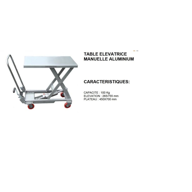 table elevatrice aluminium 100 kg 400x700 mm