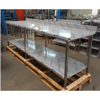 Table de préparation en inox 304 adossée avec dosseret et étagère 2900x800x900 mm