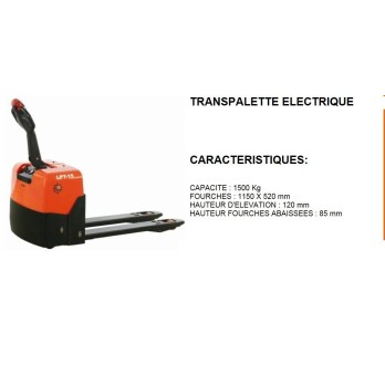 transpalette electrique 1T5 chargeur integre 1150x520 mm