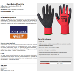 Gants de manutention A174 - Gant Latex Flex Grip rouge et noir