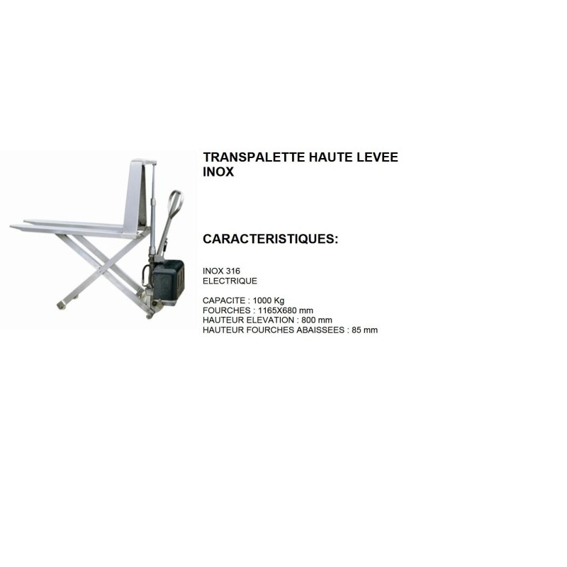 transpalette haute levee inox 316 1165x680 mm 1000 kg