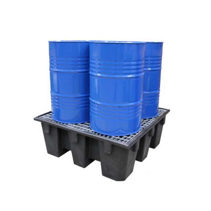 Bac de rétention pour 4 futs 450 litres emboitable avec caillebotis en acier galvanisé dimensions 1300x1300x485 mm